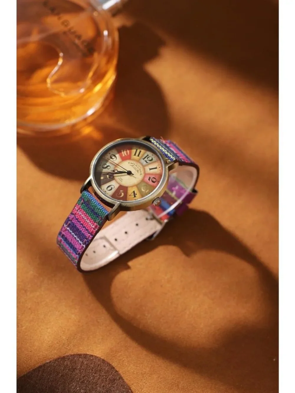 Women's Purple Creative Multicolor Woven Strap Fashion Rainbow Pattern Watches